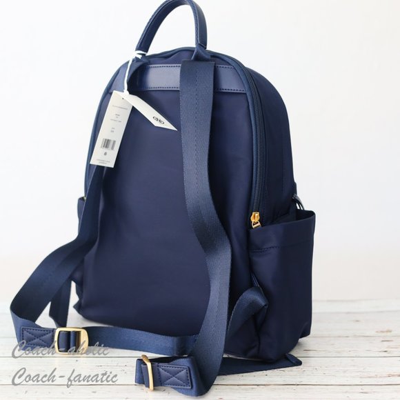NWT Tory Burch Ella Logo Dual Zip Compartment Nylon Backpack in Tory Navy - Picture 8 of 11
